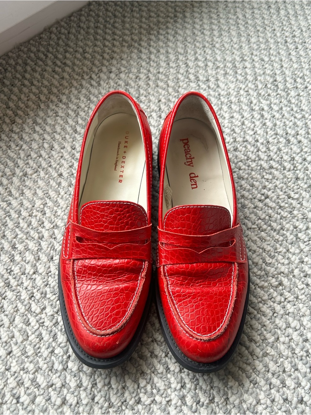 Red Crocodile Penny Loafers